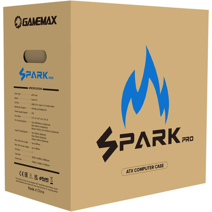 Ігровий корпус GameMax Spark Pro Cube ATX з двома загартованими скляними панелями, USB 3.0, Type-C, чорний