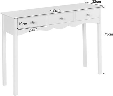 Консольний стіл COSTWAY з 3 ящиками, 100x32x75 см, передпокій/вітальня/спальня, білий