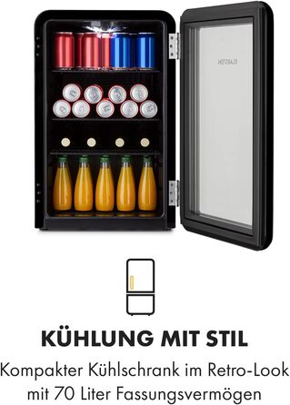Міні-холодильник Klarstein з дверцятами зі скла, 48 л, для кімнати та офісу, з висувною полицею, тихий, 0-10°C, чорний