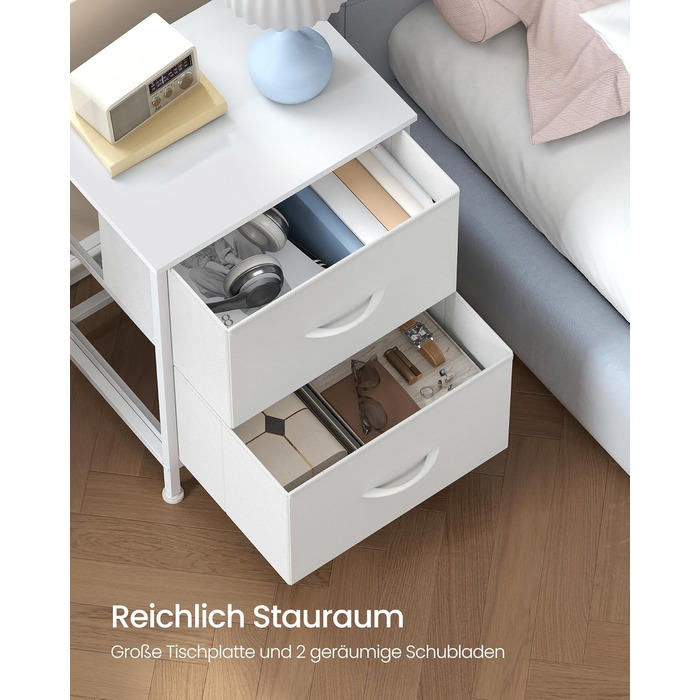 SONGMICS Комод з 2 висувними ящиками, тумбочка, шафка для зберігання, сталь, МДФ, флізелін, для спальні, прихожей, вітальні, чорний, LGS32BH03