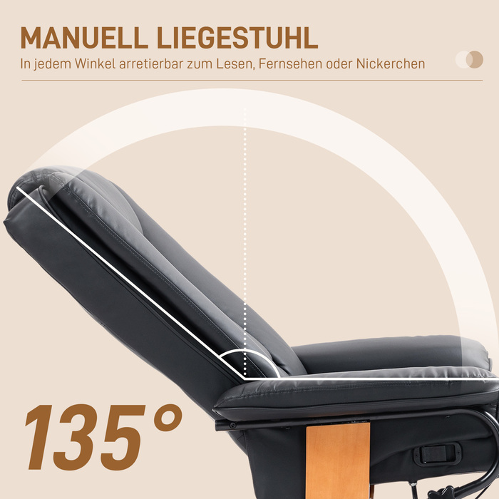 Крісло під телевізор HOMCOM Recliner Swivel з функцією відкидання та підставкою для ніг витримує до 150 кг, крісло під телевізор з імітації шкіри в чорному кольорі для вітальні