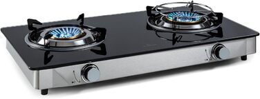Газова плита Klarstein 2-конфоркова, 7.7kW, для кемпінгу та дому, з нержавіючої сталі, портативна, з газовим шлангом та редуктором