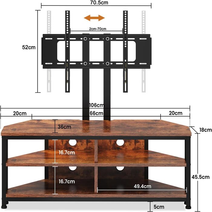 Кутова тумба під телевізор Dripex з кріпленням та LED підсвіткою 106 см
