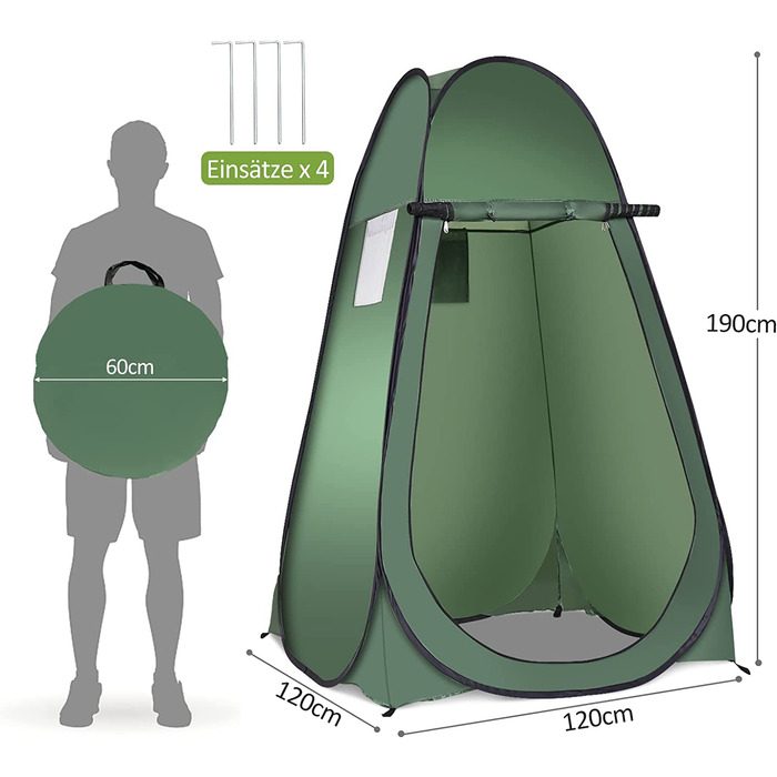 Намет душовий, переносний, 120x120x190 см, зелений, Costway
