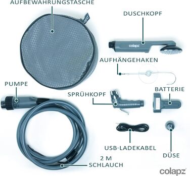 Портативна душова кабіна Colapz з акумулятором та помпою – для кемпінгу, автодому, вана, автомобіля та домашніх тварин
