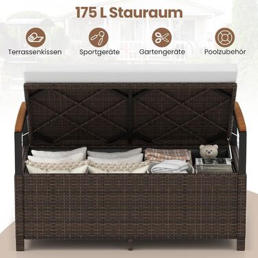 Лавка садова з ротангу COSTWAY з ящиком для зберігання, біла, 2-місна, 120x61x84 см - для балкона, тераси, саду