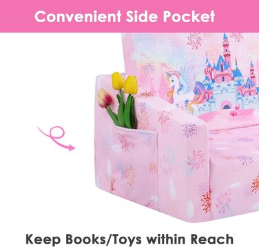 Дитяче крісло-диван 2 в 1 з кишенькою та антиковзаючим подушкою, розкладне, для спальні, вітальні, ігрової кімнати (Принцеса)