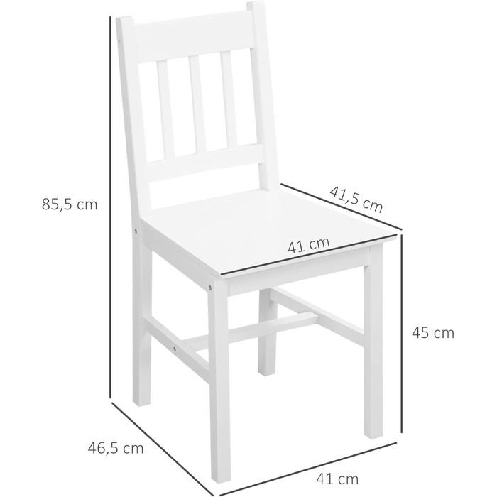 Комплект з 2 обідніх стільців, соснове дерево, 446.5x85.5 см, білий