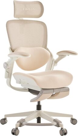 Ергономічне крісло Musso E80 Muse FemmePosture™ для жінок - регулювання спинки до 135°, 3D-підтримка попереку, 17 см 4D-підголівник, висувна підніжка, регулювання глибини та висоти сидіння, регульовані підлокітники (Бежевий)