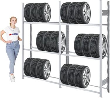 Стеляж для шин PROREGAL TIRE PRO, німецька якість, 200x200x43 см, 3 полиці, вантажопідйомність 150 кг, до 10 шин на полицю, оцинкований