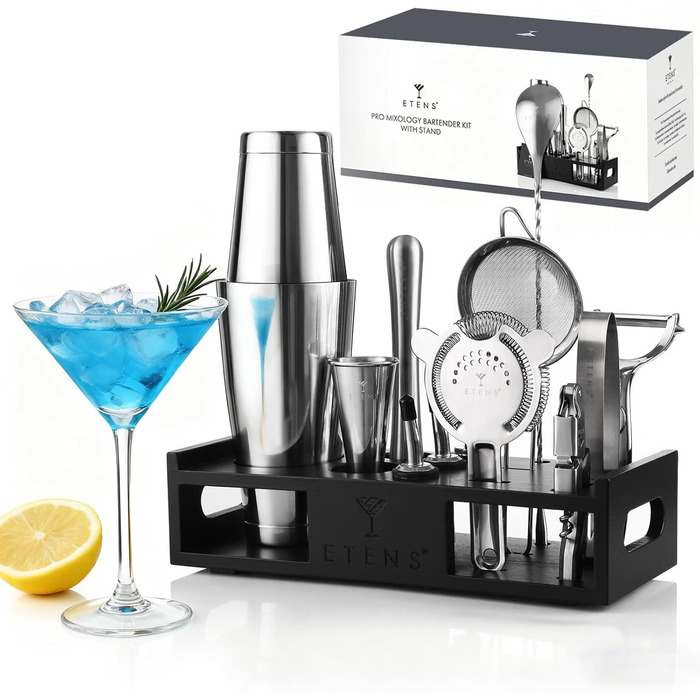 Набір для коктейлів 15 предметів: шейкер бостонський, джигер, сито, відкривачка, ложка для коктейлів - Барменський набір для приготування коктейлів