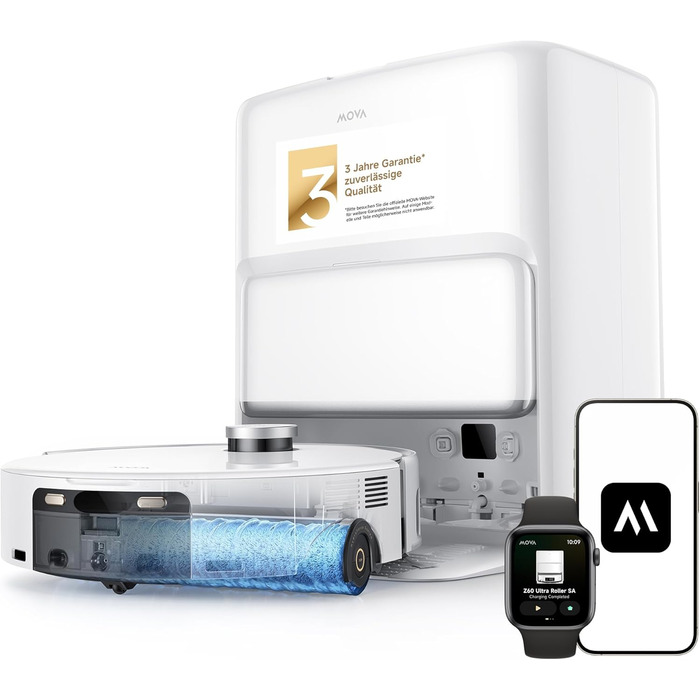 Робот-пилосос Mova V50 Ultra з функцією миття підлоги, 24000 Па, подолання перешкод 6 см, навігація Liftable Navigation+RGB AI+LED, 80°C гаряча вода, 63°C самостійна сушка, DuoSolution System, щітка Tricut (Z60 Ultra Standalone)