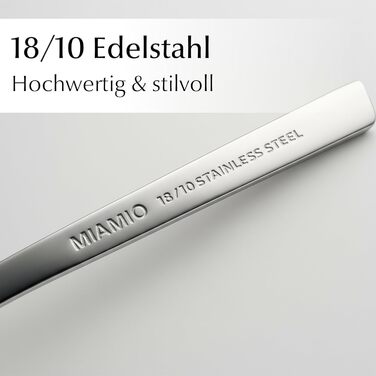 Набір столових приборів Miamio для 6 осіб (72 шт.) з нержавіючої сталі 18/10, сріблястого кольору, придатний для миття в посудомийній машині