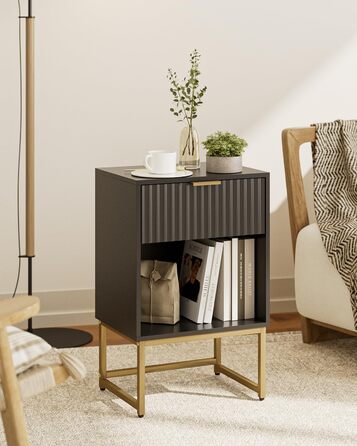 Приліжкова тумбочка з відкритим відділенням, столик для канапи в спальню та вітальню (горіх), (40 x 30 x 60 см, чорне фетрове покриття)