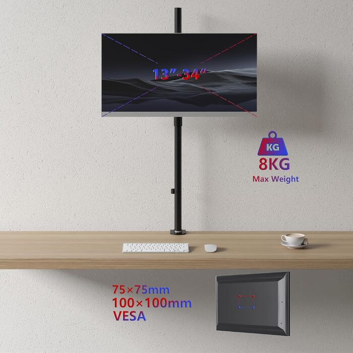 Тримач для двох моніторів Duronic DM35V2X1 | Регульована підставка для ПК з VESA 75/100, гнучка, для офісу та дому