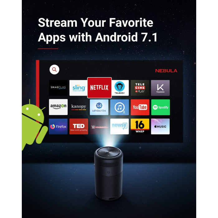 Nebula Capsule Beamer від Anker: портативний проєктор з Wi-Fi, Android 7.1, 360° динамік, 4 години роботи, відновлений