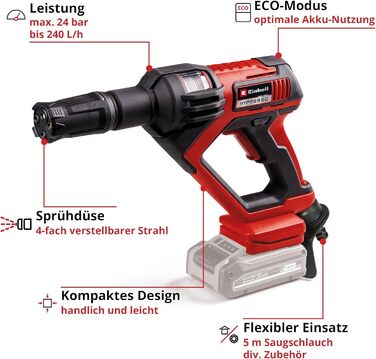 Einhell HYPRESSO 18/24-1 Акумуляторний мийний пістолет високого тиску Power X-Change (18 В, 24 бар, 240 л/год, без акумулятора та зарядного пристрою)