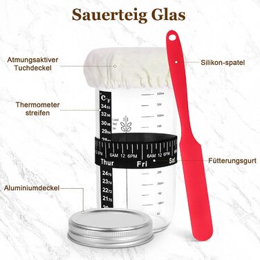 Набір для приготування закваски SHANNA: 9 предметів для випікання хліба, включаючи корзину для бродіння, скляну банку для закваски, скребок для тіста та інші аксесуари