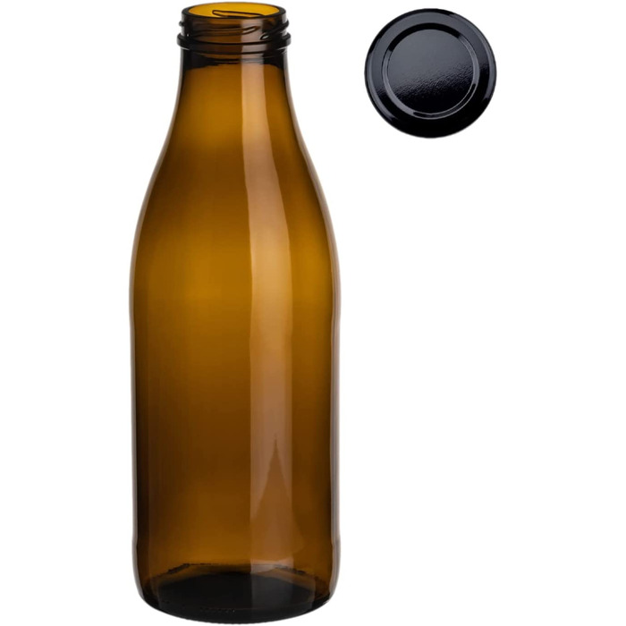 Набір з 20 пляшок для соку gouveo об'ємом 1000 мл з кришкою, що загвинчується білого кольору-велика скляна пляшка об'ємом 1 літр з кришкою TO48-порожня пляшка для наповнення кухні та будинку (06 шт., Коричневий/Чорний)