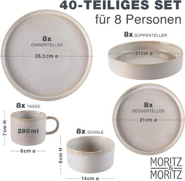 Набір посуду Moritz & Moritz CASTELLO на 4 особи, бежевий - керамічний набір тарілок (обідні, десертні, супові, миски, чашки)