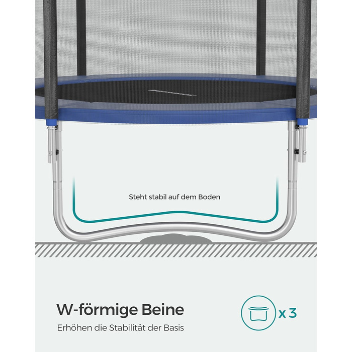 Батут SONGMICS вуличний Ø183/244/305/366/427 см, дитячий садовий батут з захисним покриттям, сіткою, драбиною та м'якими стійками (183 см, Синій)
