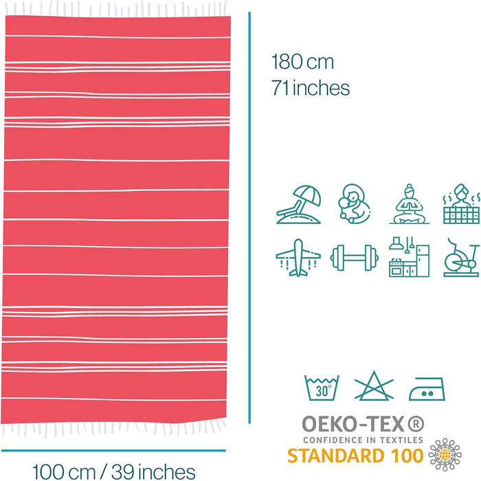 Бірюзовий дім, набір з 2 пляжних рушників 100 бавовна, м'який і міцний, ідеально підходить для сауни, спа, йоги, червоний, 100x180 см