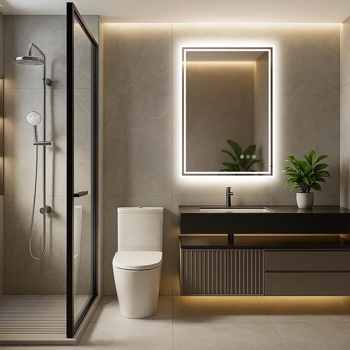 LED дзеркало для ванної кімнати з підсвічуванням 50x70 см, 3 кольори світла, регулювання яскравості, проти запотівання, сенсорне/кнопкове керування