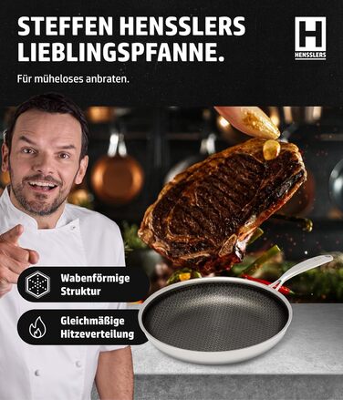 Сковорода HENSSELERS® 28 см - універсальна для всіх типів плит, антипригарне покриття у вигляді сот, індукційна, стійка до подряпин та порізів