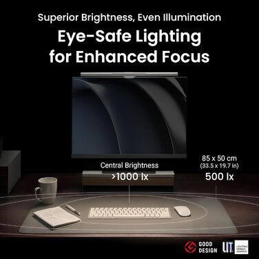 BenQ ScreenBar Pro – LED лампа для монітора: без відблисків, авто вкл/викл, універсальна кріплення, широке освітлення, регулювання кольору та яскравості, автоматичне регулювання, чорний колір