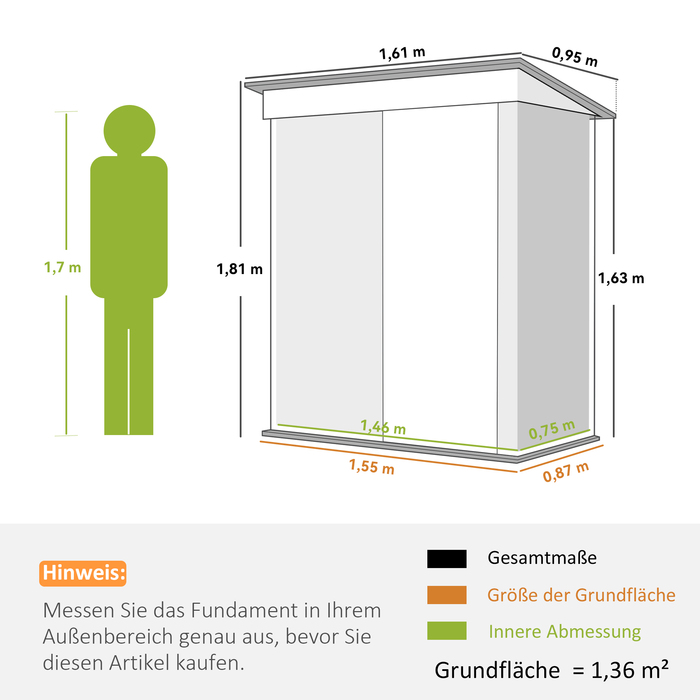 Сарай для інструментів на вулиці, з хвильового металу, з дизайном стін, регульовані полиці, замикаючі двері, темно-сірий