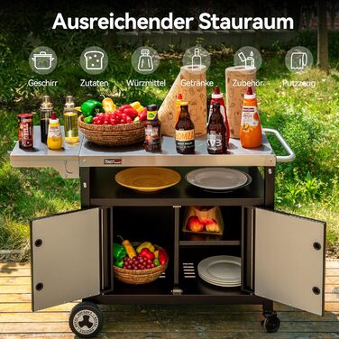 Royal Gourmet Grillwagen: гриль-візок з відкидним столиком, шафкою та нержавіючою сталевою поверхнею