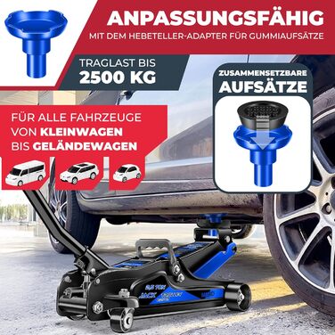 Гідравлічний домкрат MASKO 3T з низьким профілем (85-460 мм) для авто, SUV. З гумовими накладками, роликами 360°, рукавичками. Підставка для ремонту, синій.