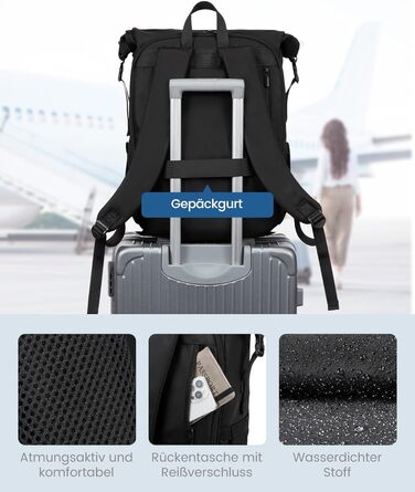 LOVEVOOK Рюкзак Rolltop, чорний, 17.3 дюйми, водонепроникний, для подорожей, школи, університету, велосипеда