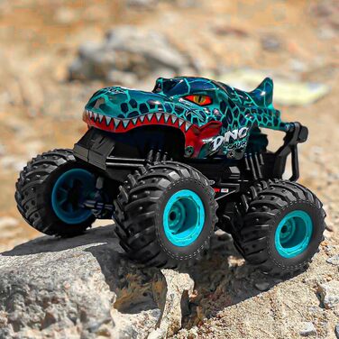 RC Monstertruck 1:20 2.4GHz Динозавр – Радіокерований позашляховик, 20 км/год, LED, Музика, для хлопчиків та дівчаток від 3 років, Зелений