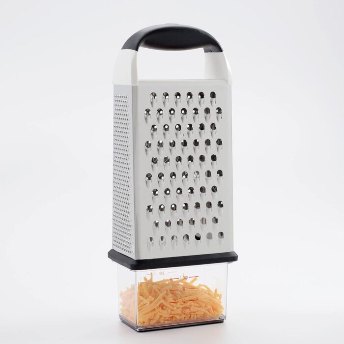 OXO Good Grips Квадратна тертка з контейнером для збору з нержавіючої сталі з травленням – для овочів та іншого, Срібна/Чорна