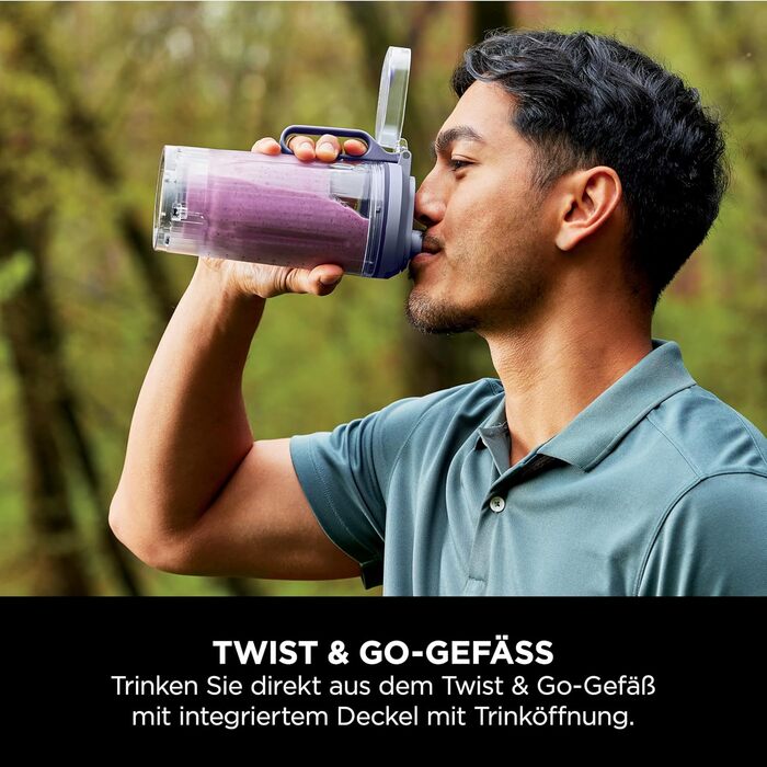 Портативний блендер Ninja Blast Max: 2 x 570 мл, акумуляторний, з чашею та кришкою, 3 функції, для смузі та протеїнових коктейлів, фіолетовий/сріблястий, BC251EULS