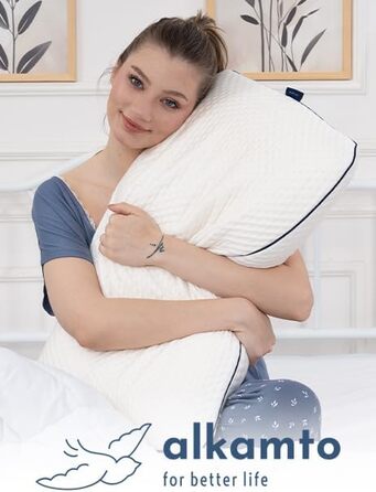 Подушка з піною з пам'яті Alkamto 70 x 45 см - ергономічна підтримка шиї - сертифікат Oeko-Tex - терморегулююча наволочка - гіпоалергенна та придатна для прання - для сну на спині та на боці 70 x 45 x 12 см