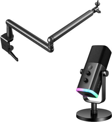 FIFINE XLR мікрофон з регульованою підставкою, USB динамічний мікрофон для PC, стримінгу, запису подкастів та студії (AM8+BM88)