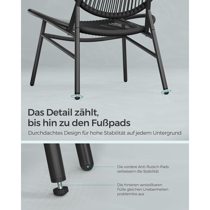 Набір садових меблів SONGMICS з поліротану для балкона та тераси: стіл та 2 крісла (чорний)