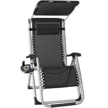 Тектейк® Розкладна сонцеліжко, шезлонг для саду з сонцезахисним дахом, вуличній крісло для балкону або саду, лежак з додатковою товстою подушкою, розслаблююче крісло, витримує до 200 кг - (2 шт. з сонцезахисним дахом, світло-сірий)