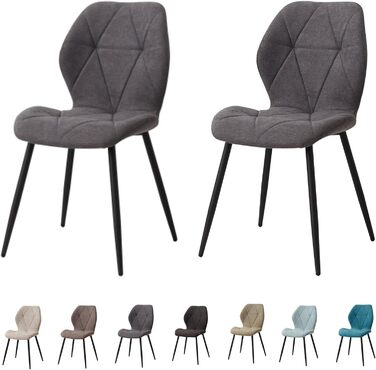 Стільці для їдальні GrandCA HOME, оббиті, скандинавський стиль, метал, ромбоподібні подушки, сірі (2 шт.)