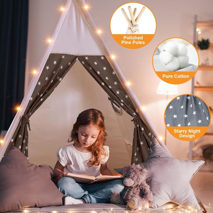 Дитячий намет-халатка Tipi для гри в приміщенні та на вулиці. Ігровий намет-халатка для хлопчиків та дівчаток з сумкою для зберігання, ігровий будиночок з вікнами. Чудовий подарунок! (Сірий)