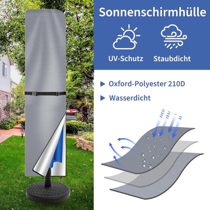 Чохол для парасольки/маркету/садового парасоля, захисний, анти-UV, діаметром до 400 см, 300x300 см (колір: коричневий/сірий, розмір: 240x57/57 см)