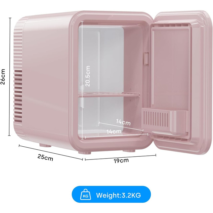 Mini холодильник Enventor 10L: для кімнати, авто, офісу. Кулер/підігрів, 12V/220V, тихий, рожевий