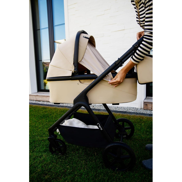 Дитяча коляска MoMi GISELLE 2 в 1 комбінована, сіра, з функцією візка, 5-точкова система безпеки, від народження до 22 кг, з корзиною для покупок, матрацом, дощовиком та пеленатором