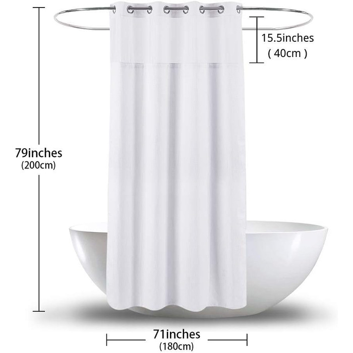 Тканинна шторка для душу з магнітами Snap Liner, біла, 180x200 см