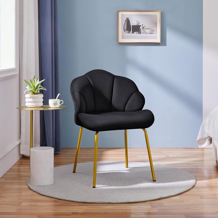 Крісло Yaheetech у формі мушлі, сучасне крісло-вушко, оббивка з поліестеру, для вітальні/туалетного столика/спальні, набір, білий (1), чорний