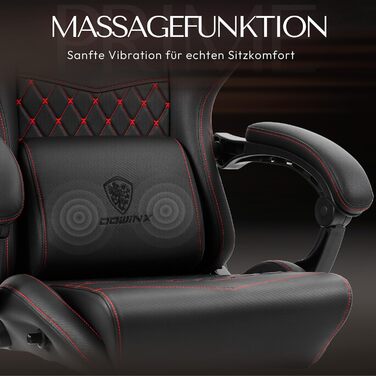 Ігровий крісло Dowinx з регульованою підніжкою, масажним поперековим валиком та офісним комфортом, до 200 кг, кут нахилу спинки 165°, чорний