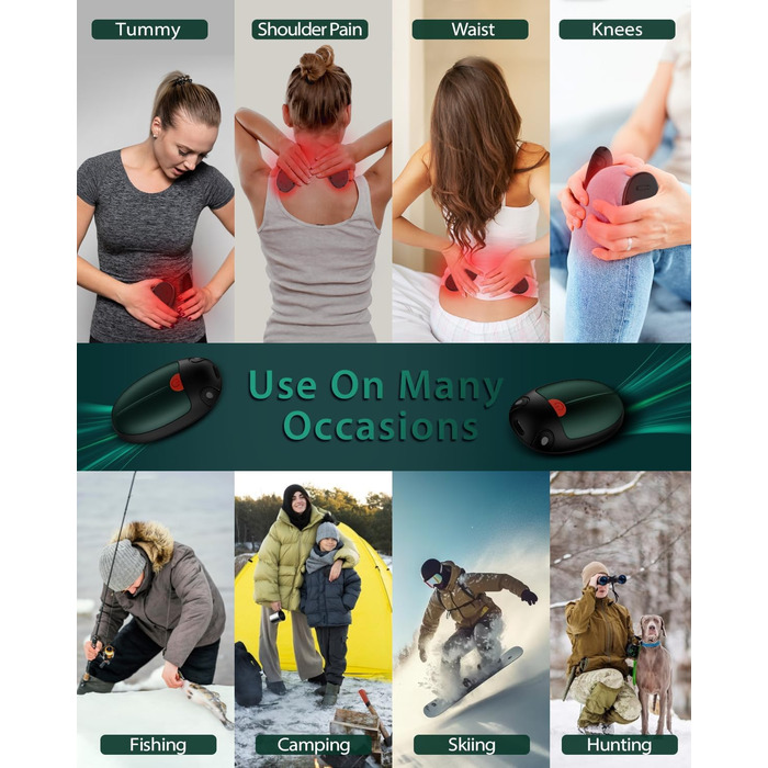 Електричні грілки для рук VTHW 2 шт. - USB, 20 годин тепла, 3 рівні температури, для спорту та артриту (зелені)