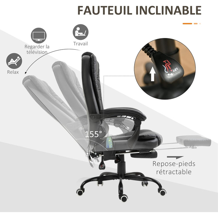 Крісло офісне Vinsetto з масажем, ергономічне, регульоване, чорне